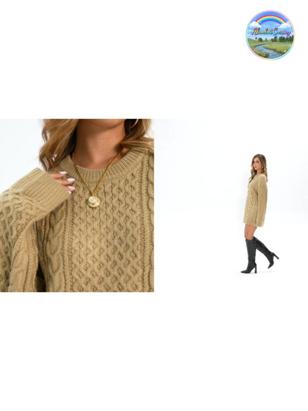 Oversized Chunky Cable Knit Tunic Sweater Crewneck Long Sleeve Women's - Picture 5 of 5